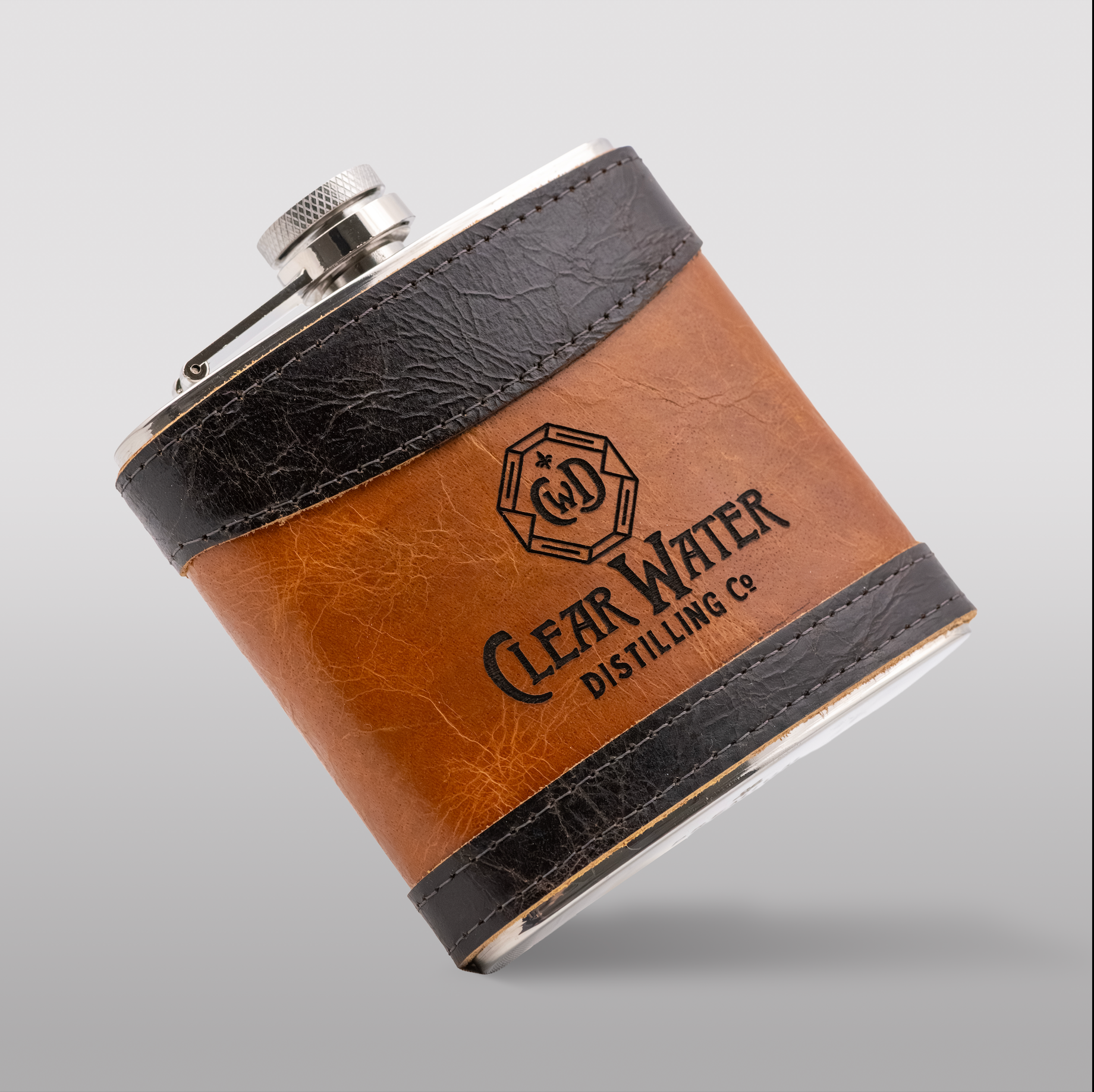 Clear Water Distilling Leather Flask