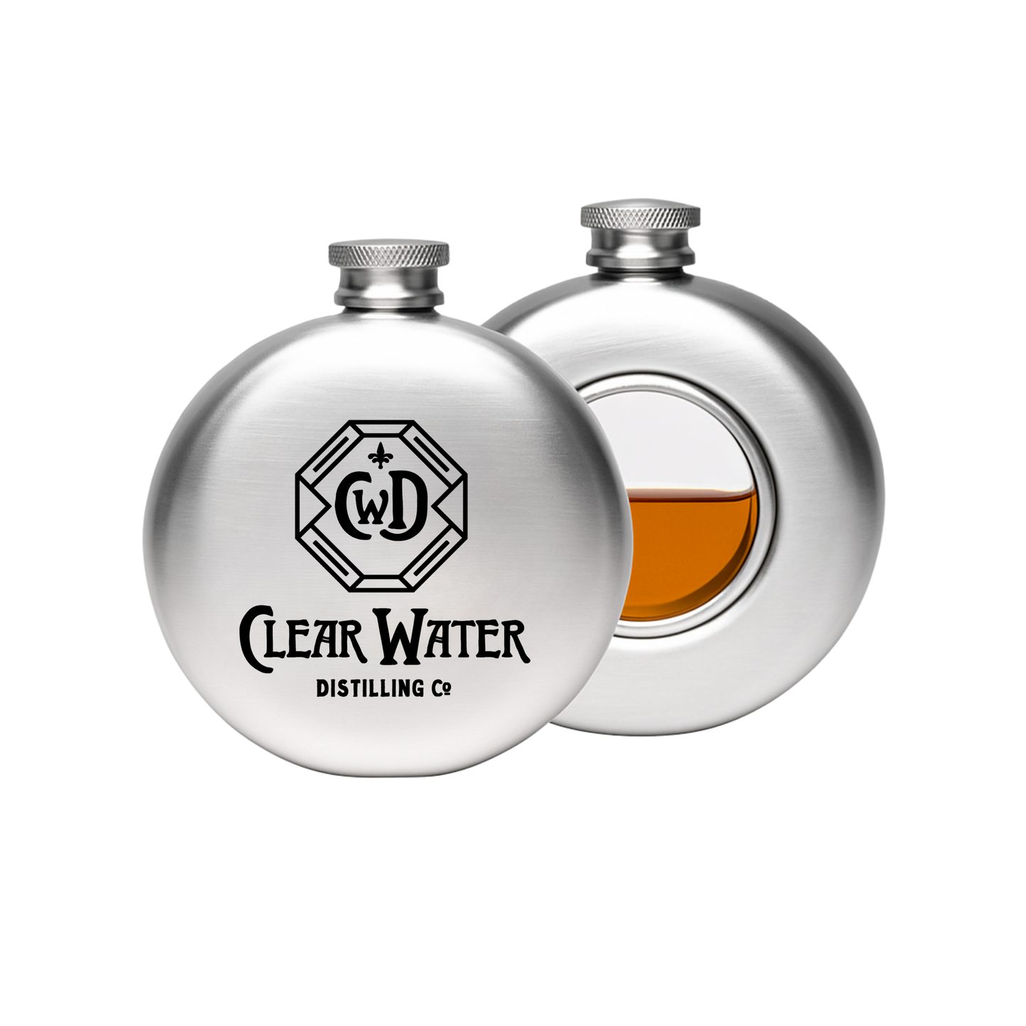 Clear Water Engraved Port-Hole Flask
