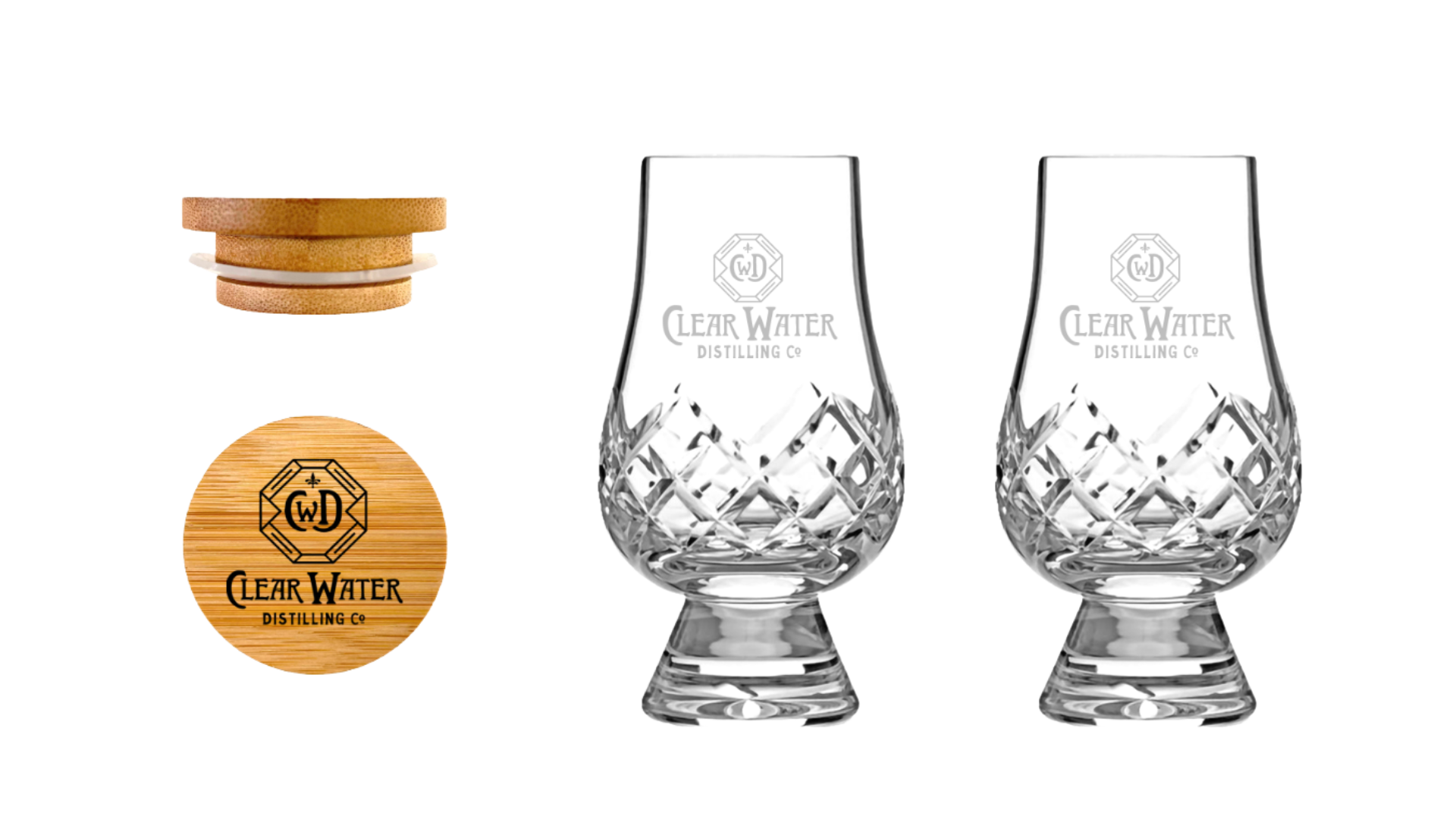 Crystal Glencairn Glasses 2 Pack with 2 Wood Barrel Caps Set