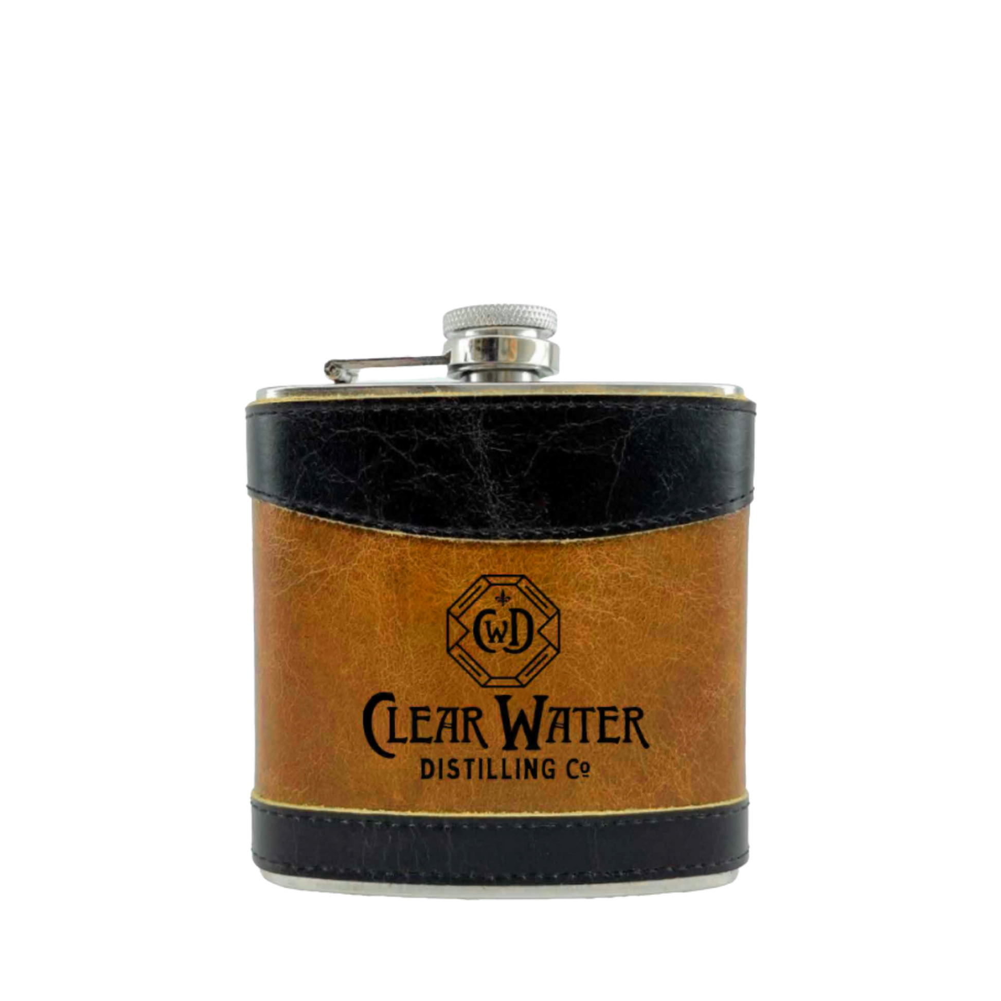 Clear Water Distilling Leather Flask